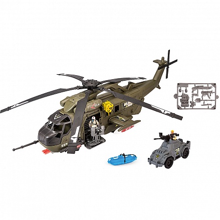 Игровой набор: Большой вертолет, с фигурками и джипом, свет и звук 